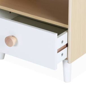 Table de chevet enfant effet bois. blanc. 1 tiroir