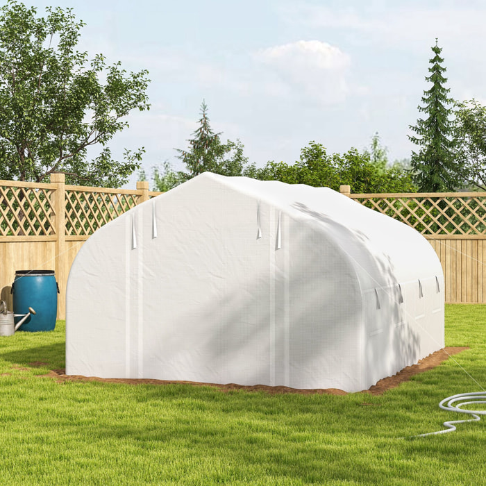 Serre tunnel de jardin 12 m² bâche PE haute densité 140 g/m² blanc
