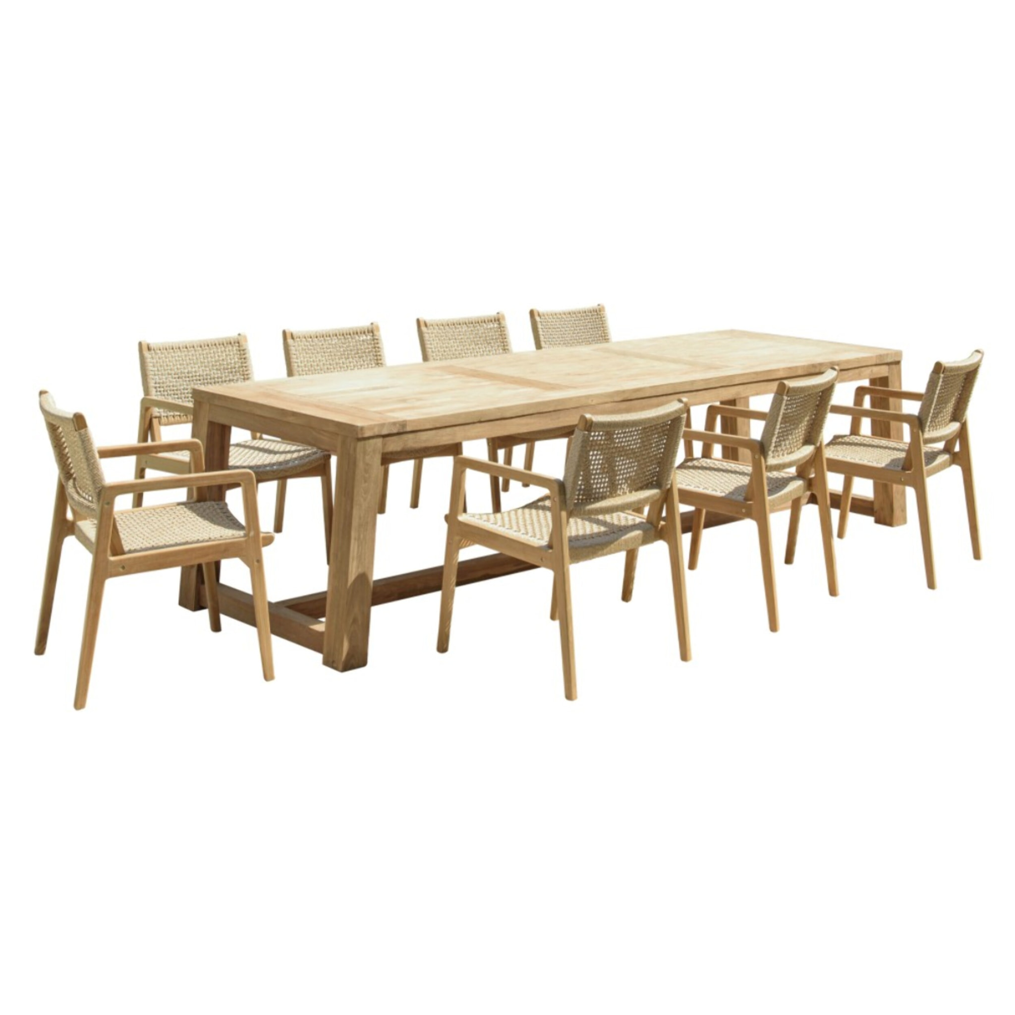 VALERIA - Ensemble de jardin table rectangulaire en bois de teck recyclé rotin 8/10 pers.