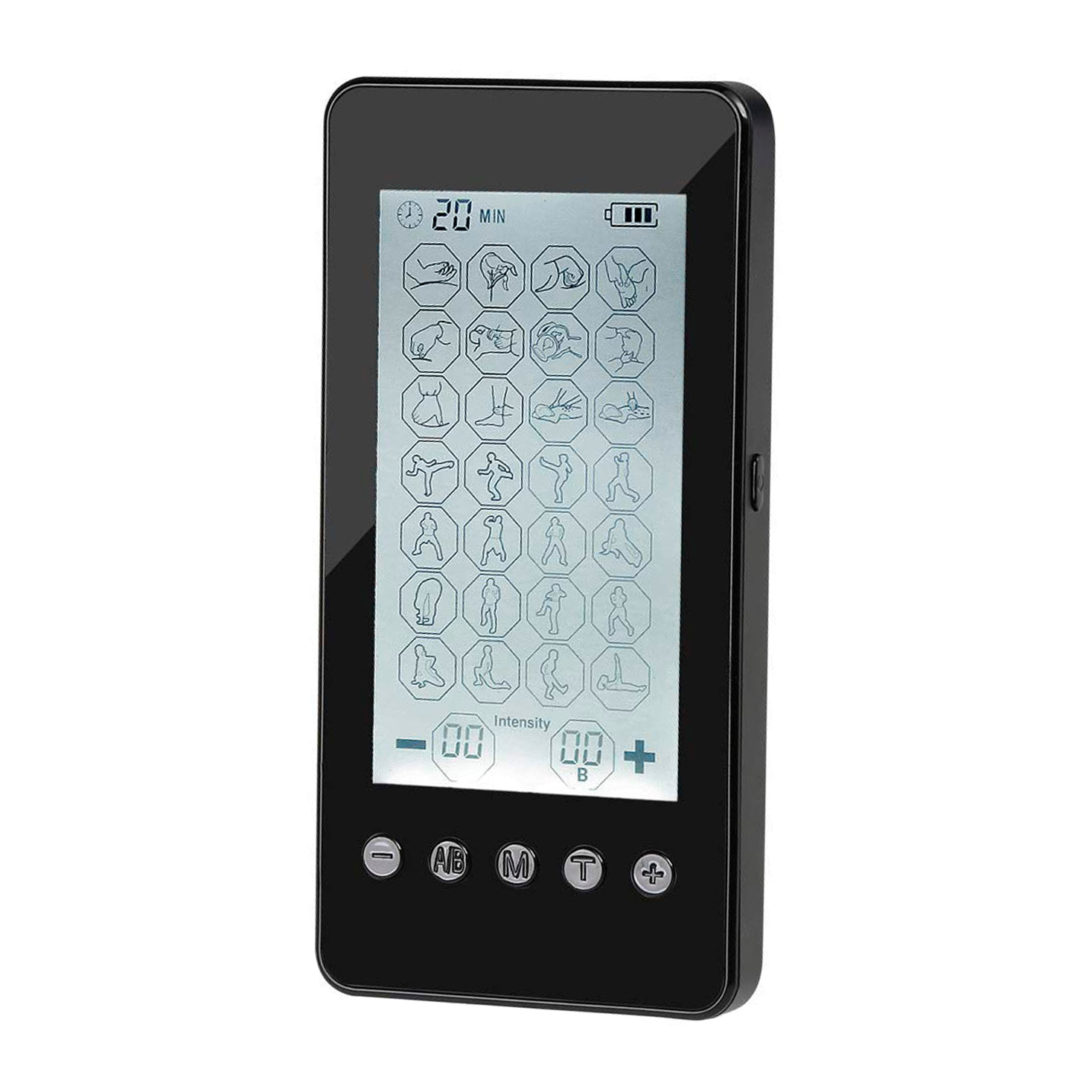 EMS Stimolatore Muscolare MHD-28 portatile. 28 modalità, 20 intensità, 2 canali duali. Dimensioni compatte, batteria ricaricabile.