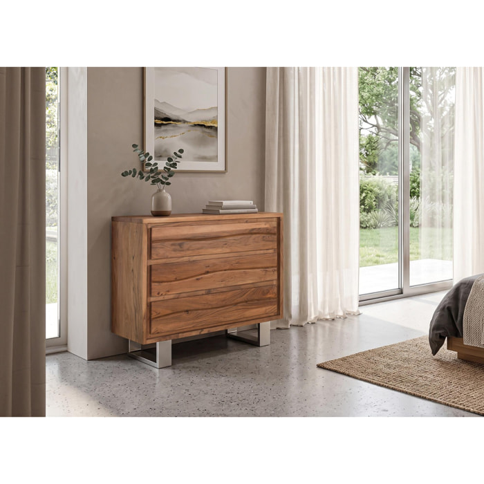 Cómoda de Madera de Acacia 91 Cm Estilo Rústico Moderno