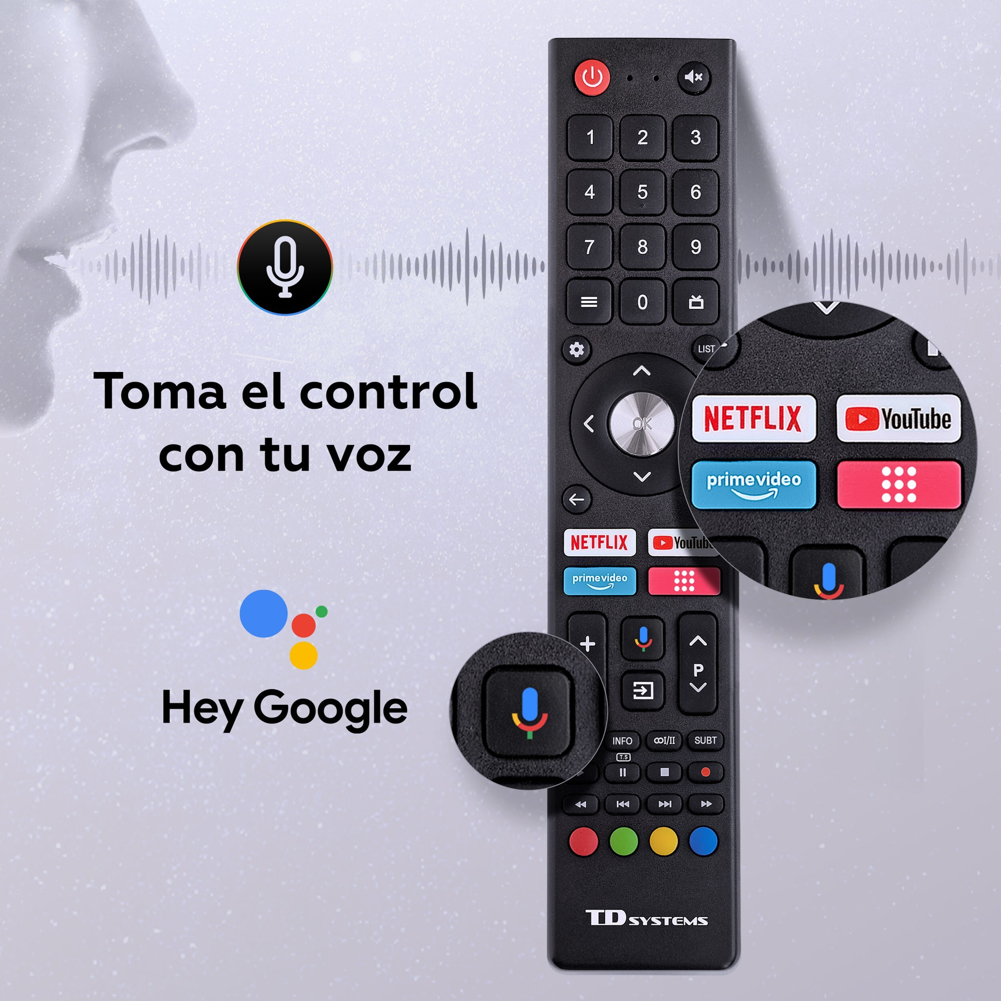 Smart TV 50 pulgadas 4K Hey Google Official Assistant con control por voz. Televisor Android 14 - TD Systems M50C21GLE