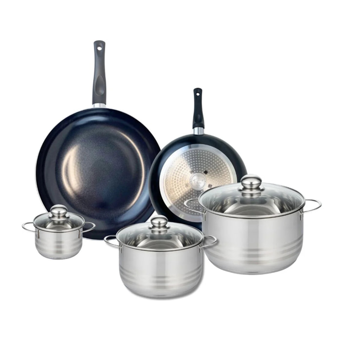Ensemble de 2 Poêles de cuisson 24 et 32 cm et 3 faitouts 12, 20 et 24 cm Elo Prima Brillant