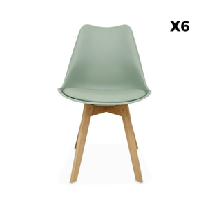 Lot de 6 chaises scandinaves. pieds bois de hêtre. chaises 1 place. vert céladon