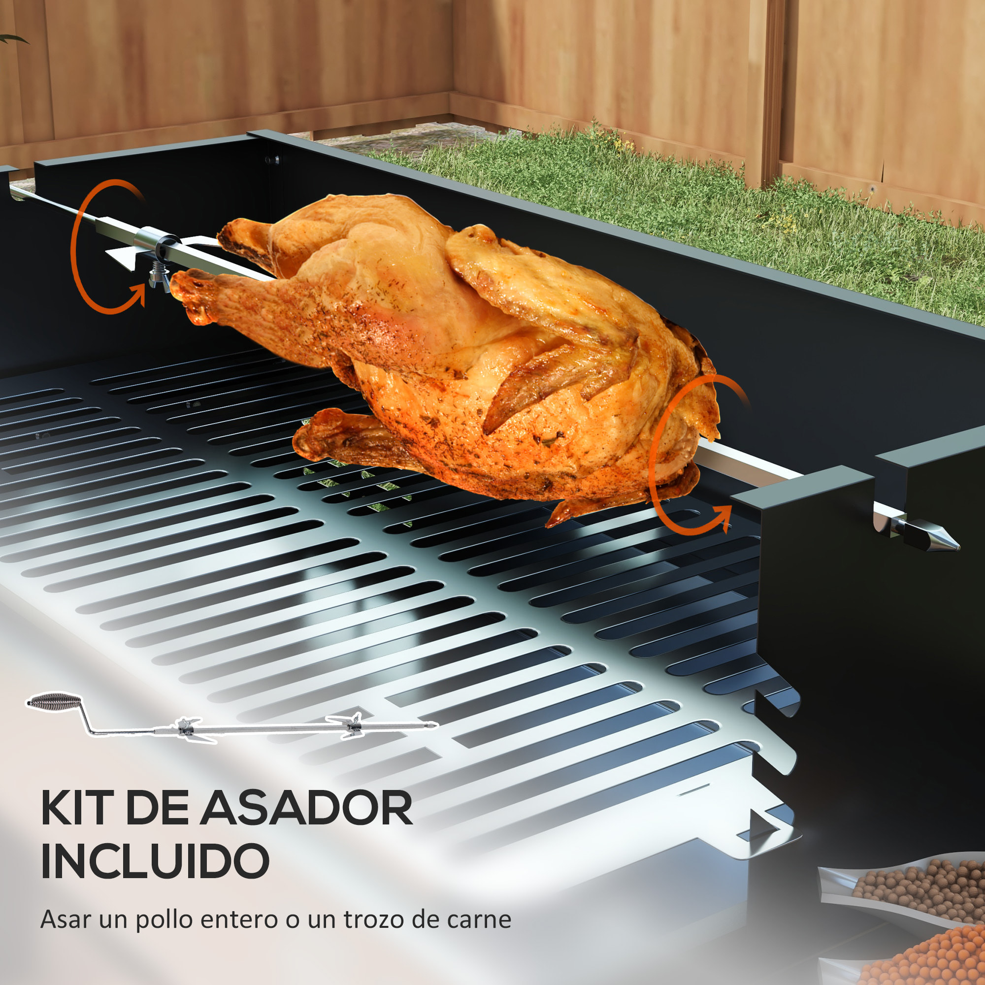 Barbacoa de Carbón Barbacoa Portátil 118x32x90 cm con Pincho Giratorio Ajustable en Altura de 3 Niveles Parrilla Plegables y Paravientos para Pícnic Camping Negro