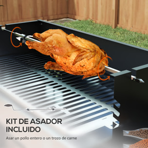 Barbacoa de Carbón Barbacoa Portátil 118x32x90 cm con Pincho Giratorio Ajustable en Altura de 3 Niveles Parrilla Plegables y Paravientos para Pícnic Camping Negro