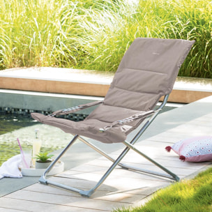 Fauteuil relax de jardin "Milos" taupe en acier traité époxy et polyester matelassé