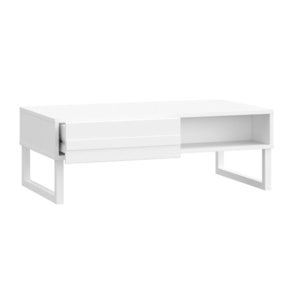 Table basse L110 cm 2 tiroirs texturés blanc mat pieds luge - BRITANIA