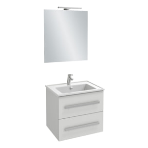 Pack meuble vasque 60 cm Ola up blanc + miroir + spot