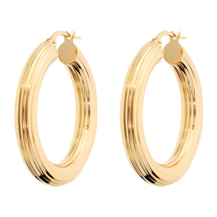 Orecchini a Cerchio placcati Oro Giallo 18Kt con Superficie Lavorata Diametro 3cm