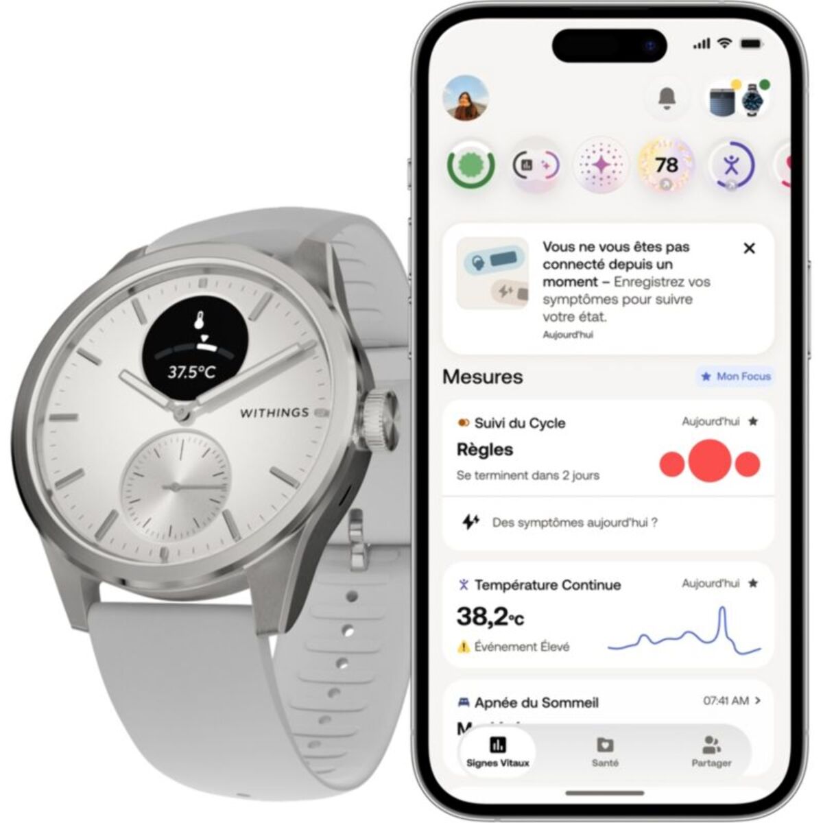 Montre santé WITHINGS Scanwatch 2 42mm Blanche