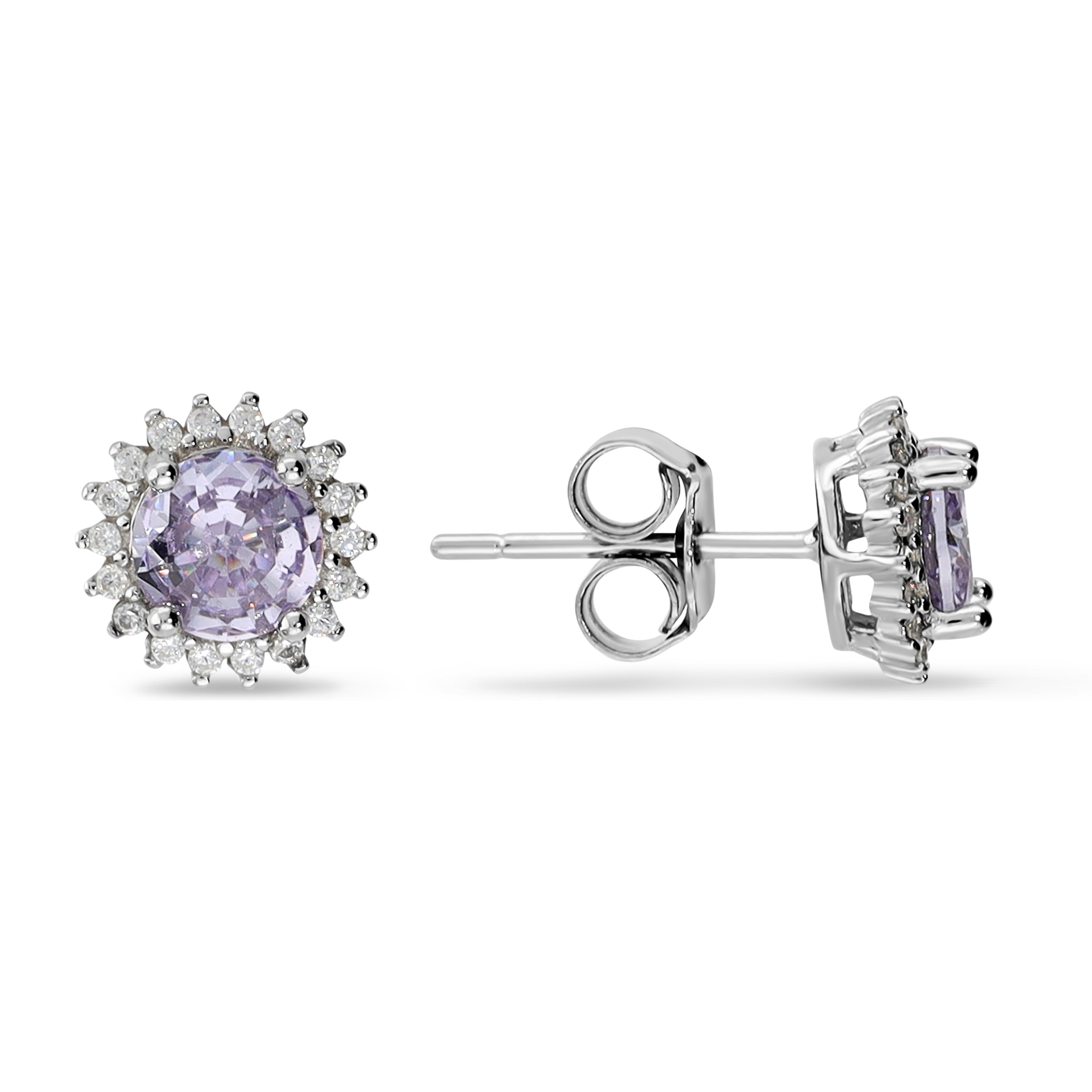 Orecchini Bottone Fiore con Cubic Zirconia Viola