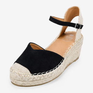Alpargatas negras con cuña de esparto