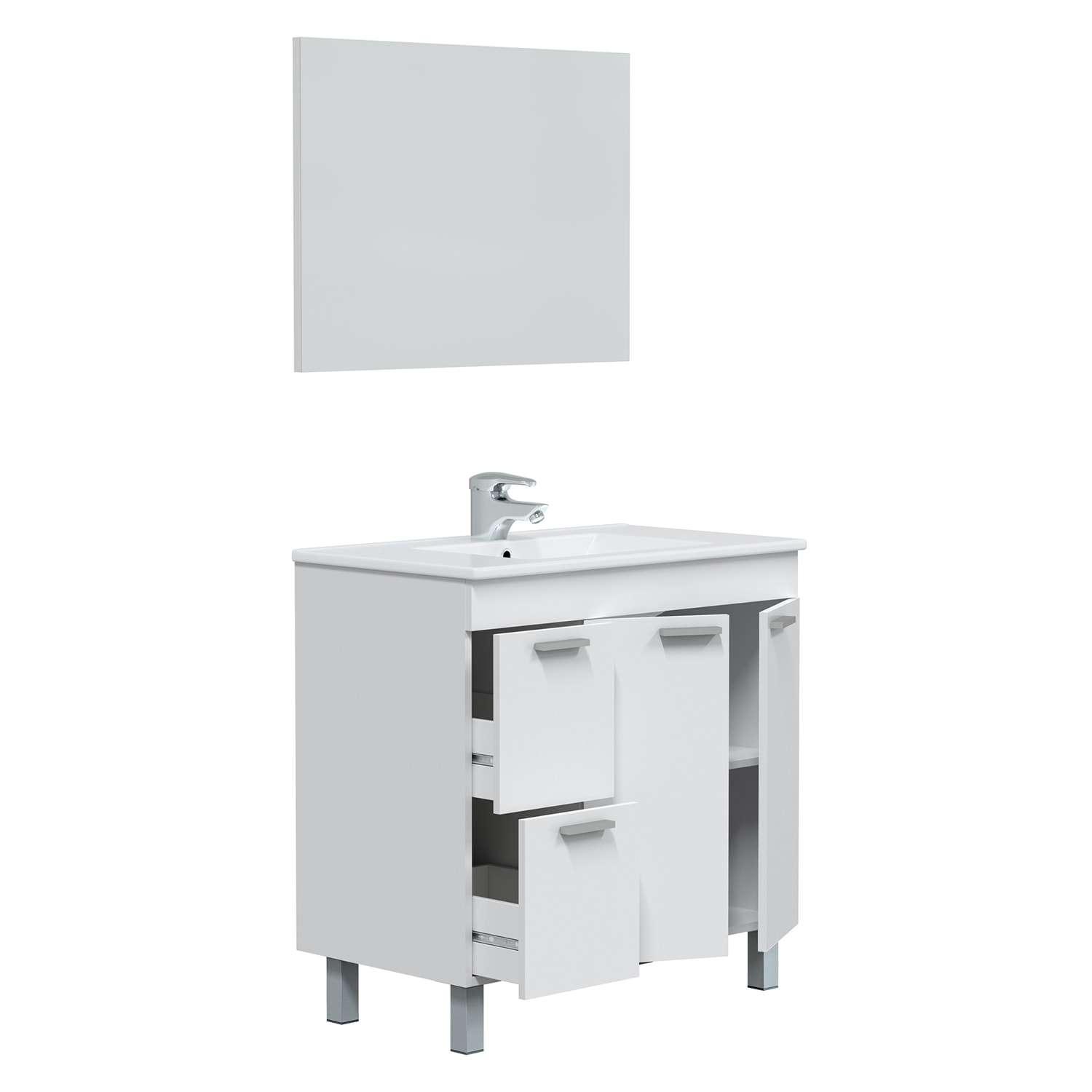 Mueble baño adam 2p2c 80cm blanco brillo con espejo, sin lavabo