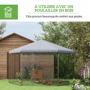 Enclos poulailler chenil 10 m² - parc grillagé dim. 4L x 3,46l x 2,63H m - entièrement couvert - acier oxford gris