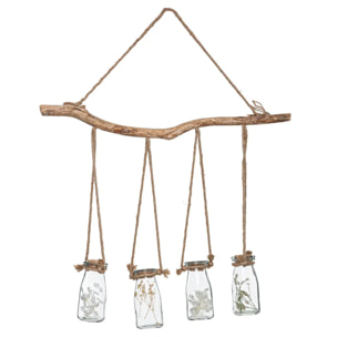 Suspension de 4 fleurs sechées pot verre H45cm