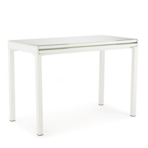 Table extensible compact plateau verre blanc 110/165 cm - TESS