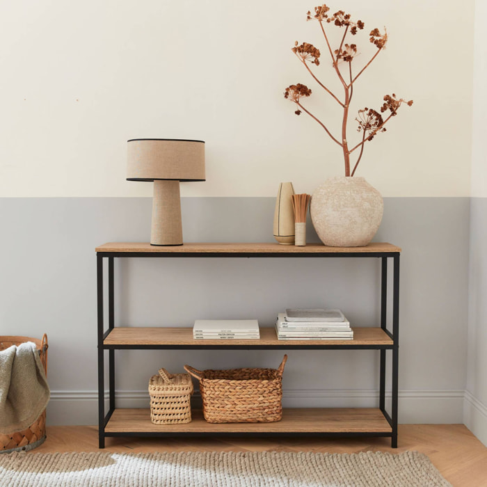Étagère en métal noir et décor bois - Loft - bibliothèque 3 niveaux. 120x30x80cm