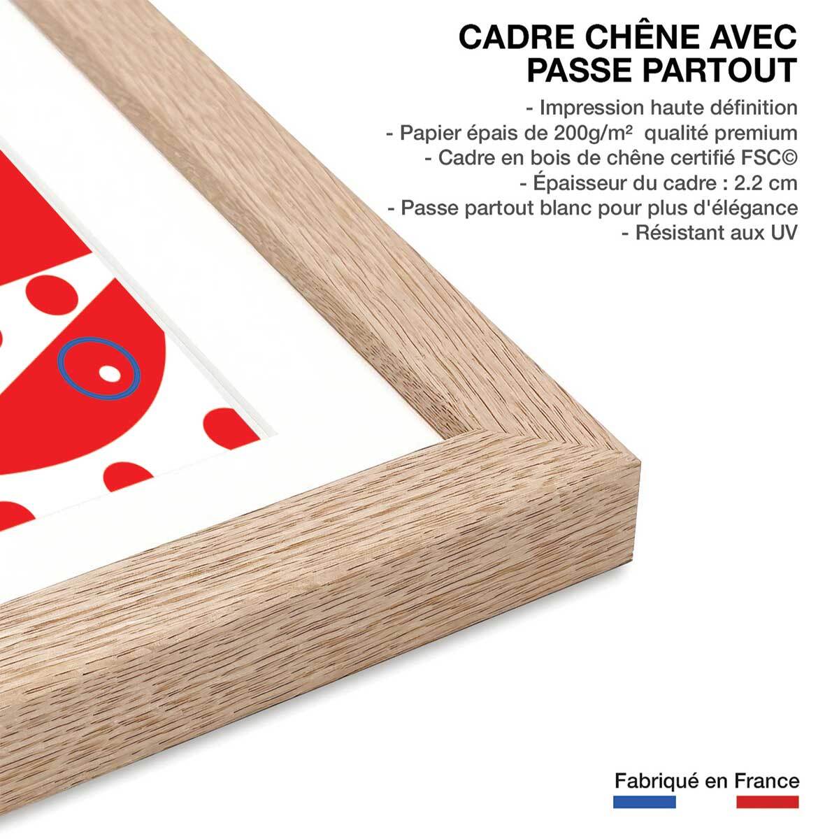 Affiche collage la femme aux lunettes Affiche + cadre en bois - Chêne