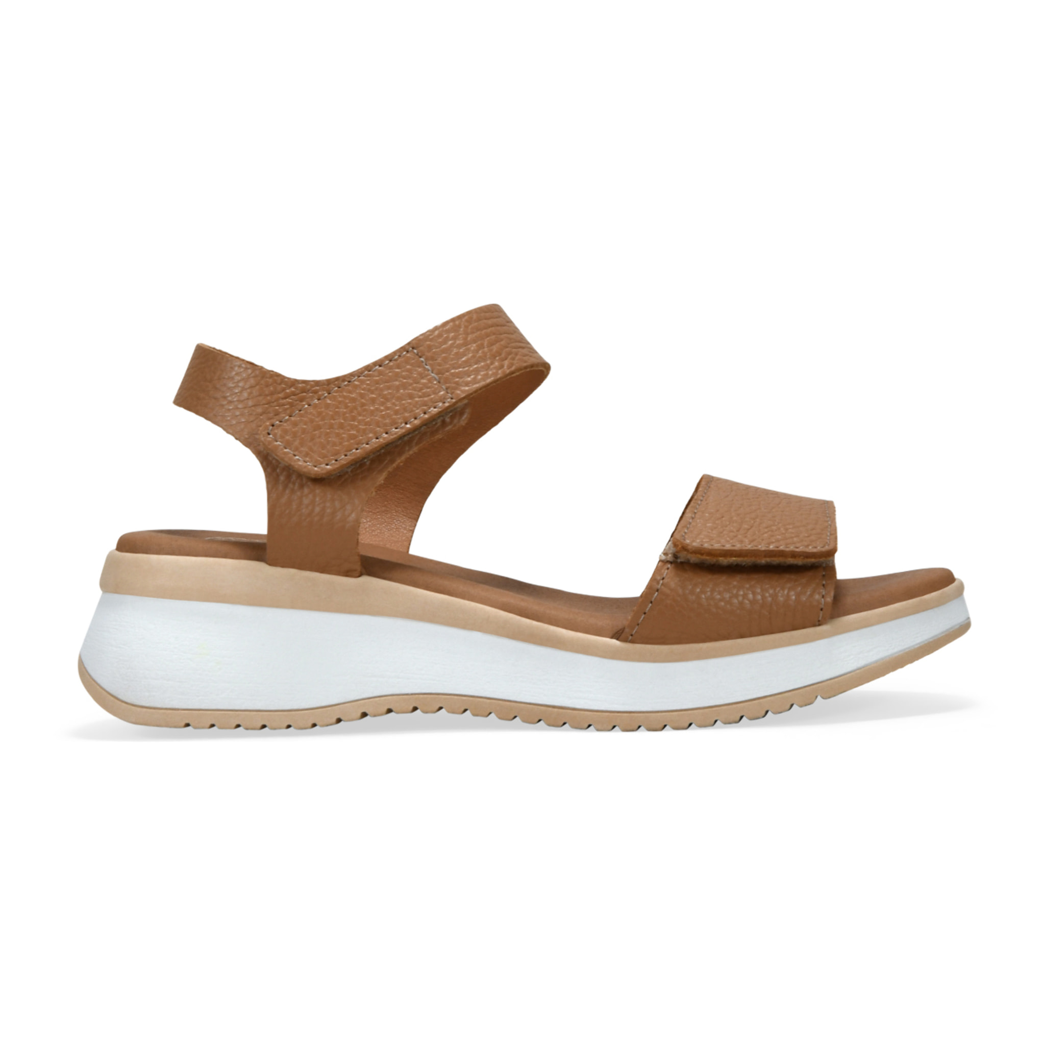 Sandalias de cuña taupe en piel con cierre fácil