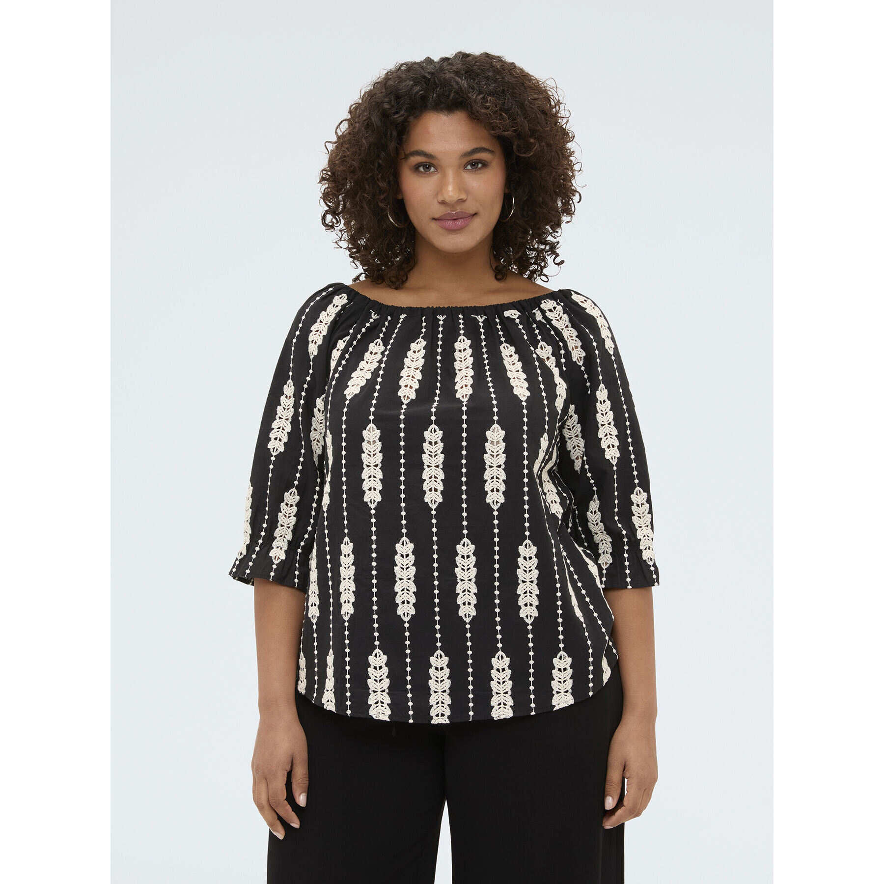 Fiorella Rubino - Blusa off shoulders con bordados - Negro
