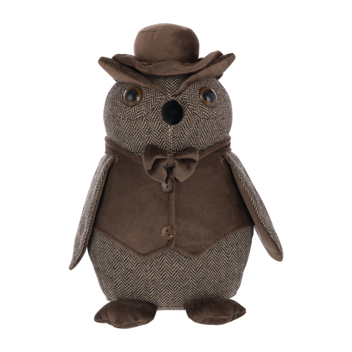 J-Line butoir de porte Hibou + Chapeau - polyrésine - brun