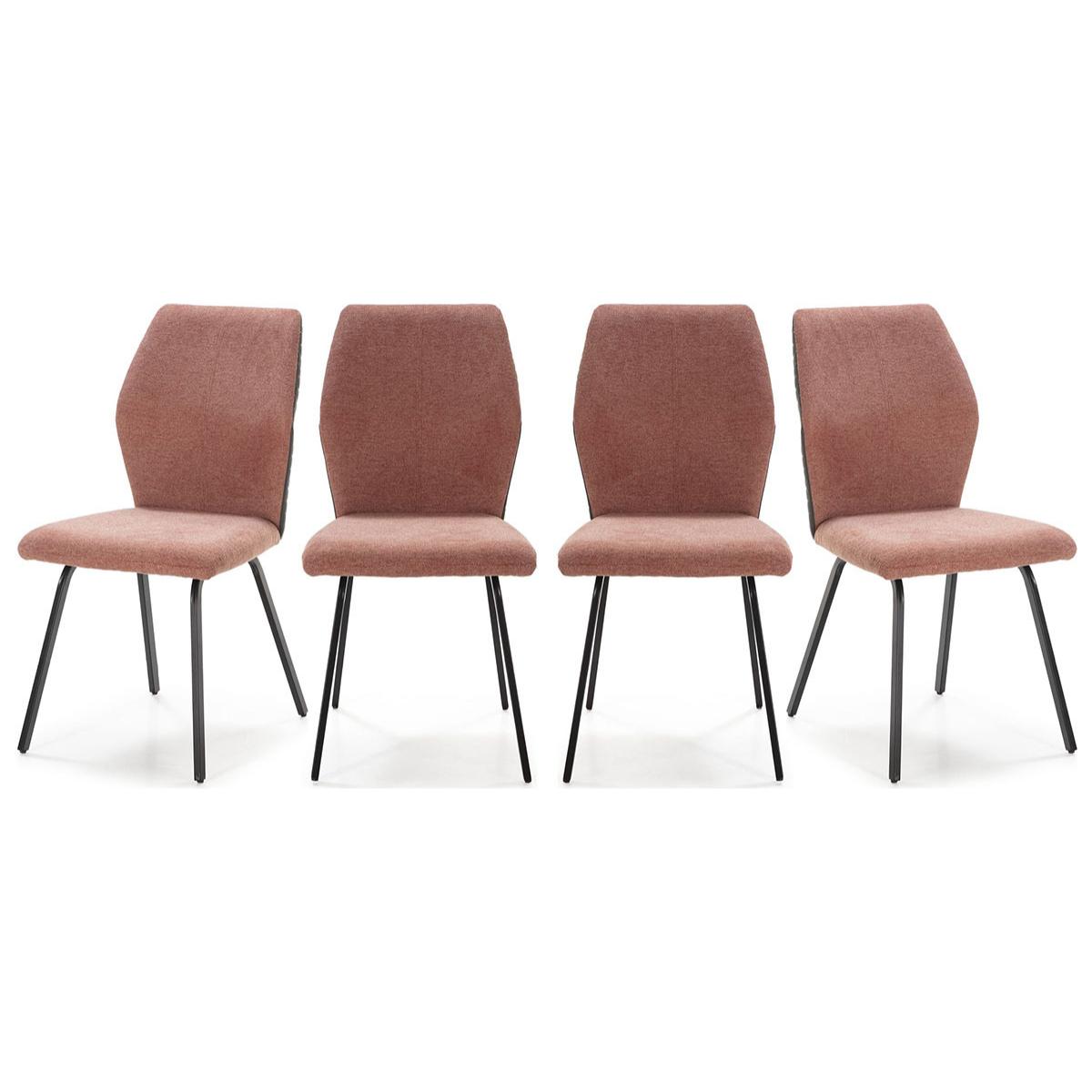 Lot de 4 chaises en tissu orange corail et simili cuir - Garance