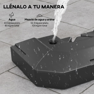 Base para Sombrilla de 2 Piezas, Soporte para Parasol de HDPE Rellenable con Agua 80 kg o Mezcla de Agua y Arena 105 kg, para Jardín, Patio, Terraza, Negro
