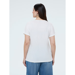Fiorella Rubino - Camiseta bimaterial con cuello redondo - Blanco
