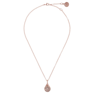 Collana Catena Rolo con Pendente Goccia Pavé in Cubic Zirconia Rosa Placcata Oro Rosa 18kt