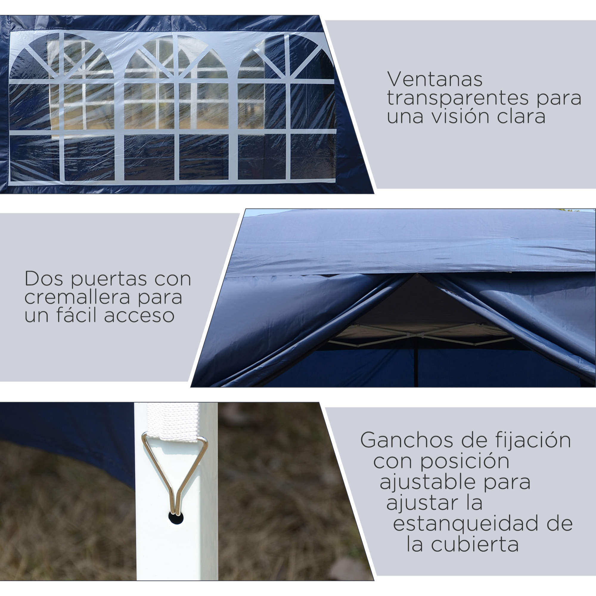 Carpa Plegable con 4 Paredes Desmontables 3x3 m Cenador de Jardín Gazebo Impermeable Protección UV y Bolsa de Transporte Pabellón para Recepción Eventos Camping Cerveza Azul