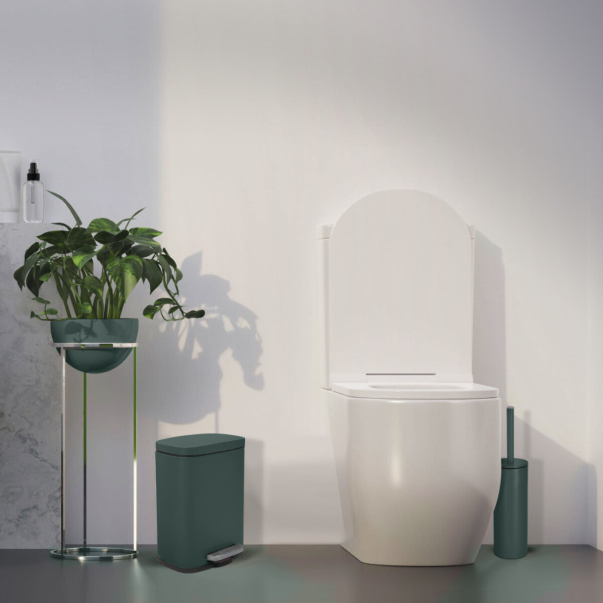 Set Poubelle à  pédale 5L & Brosse Wc AKIRA Vert Foncé mat Spirella
