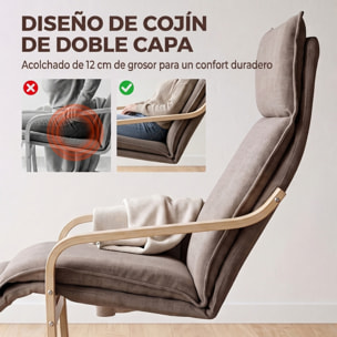 Sillón de Salón con Reposapiés, Butaca de Salón Tapizada en Lino con Balanceo Suave, Respaldo Alto, Asiento Ancho, Sillón de Relax para Dormitorio, Oficina, Estudio, Marrón Claro