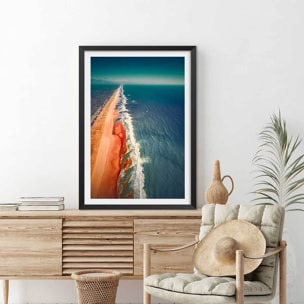 Affiche sentier de plage et banc de sable Affiche + cadre en bois - Noir