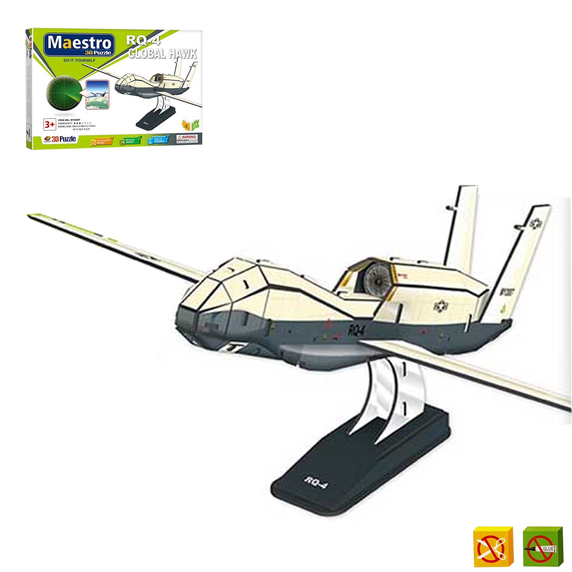 Puzzle 3D Dron-Avión no pilotado RQ-4 Global Hawk - 50 piezas - Tamaño montado: 48 x 26 x 14 cms