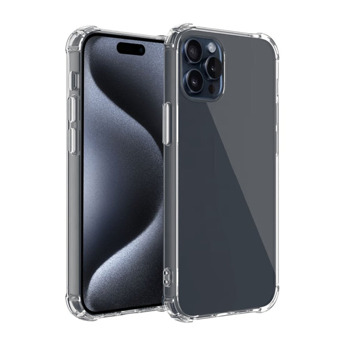 Coque iPhone 15 Pro Max Antichoc bords renforcés en Silicone Transparente