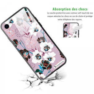 Coque iPhone Xr Coque Soft Touch Glossy Fleurs parme Design La Coque Francaise