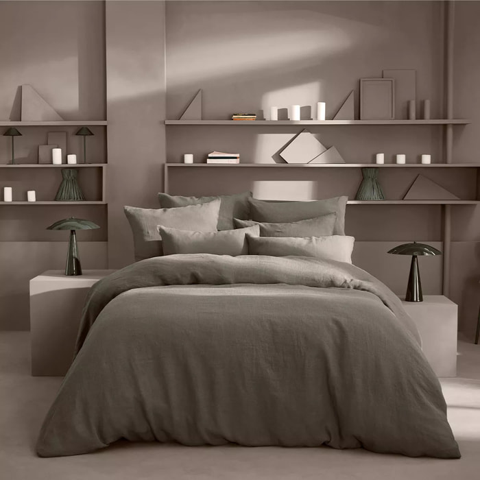Housse de couette pur lin lavé 165 g/m² uni marron Le lin lave ebene