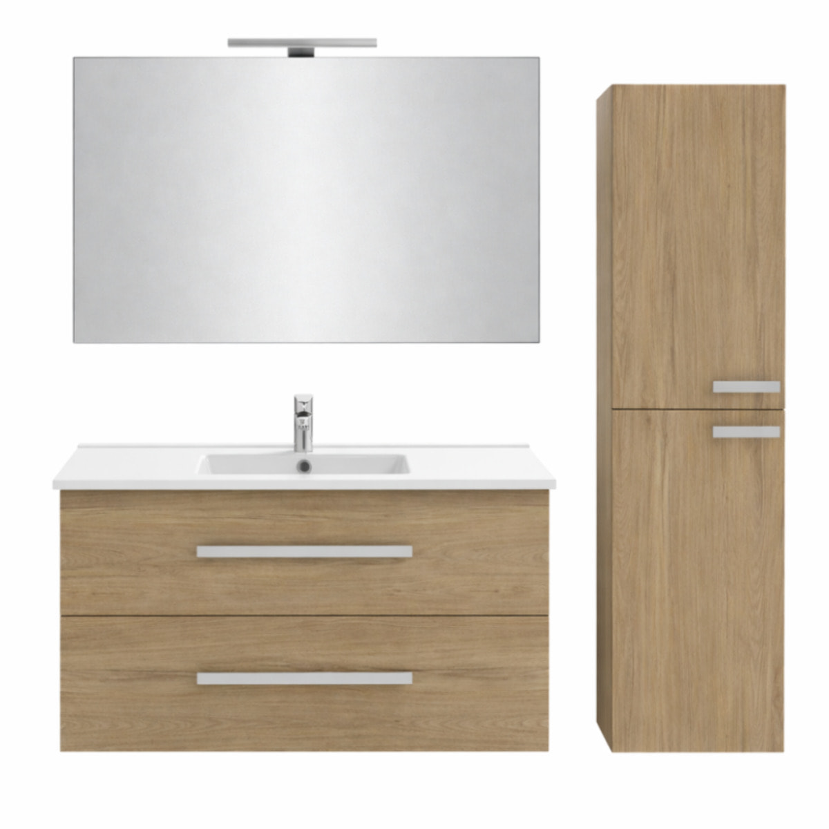 Meuble vasque Ola Up chêne + colonne + miroir et spots