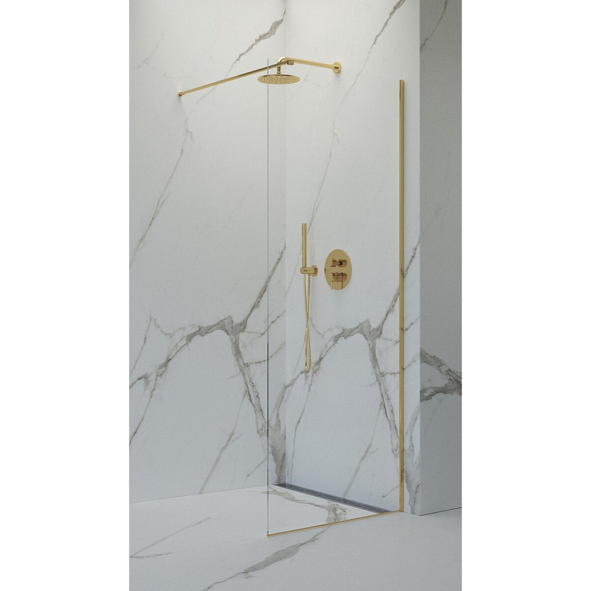 Walk-in 100x200cm Paroi en verre Crystal Glass® 8 mm anticalcaire, avec bras et profilés or (SATBWI100PRZ)
