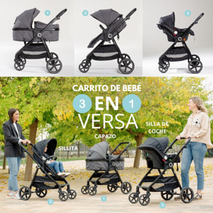 Carrito Bebé 3 en 1, Silla de Paseo | Capazo Acolchado | Silla de Auto grupo 0, Modelo Versa