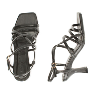 Sandalias negras, tacón de 7,5 cm
