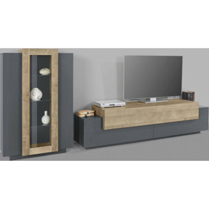 Parete attrezzata Isaia, Set salotto porta TV, Mobile soggiorno multiuso, 100% Made in Italy, cm 280x45h120, Antracite e Rovere