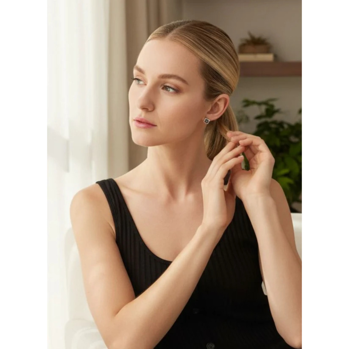 Pendiente plata Sw Cristal cristal Square con