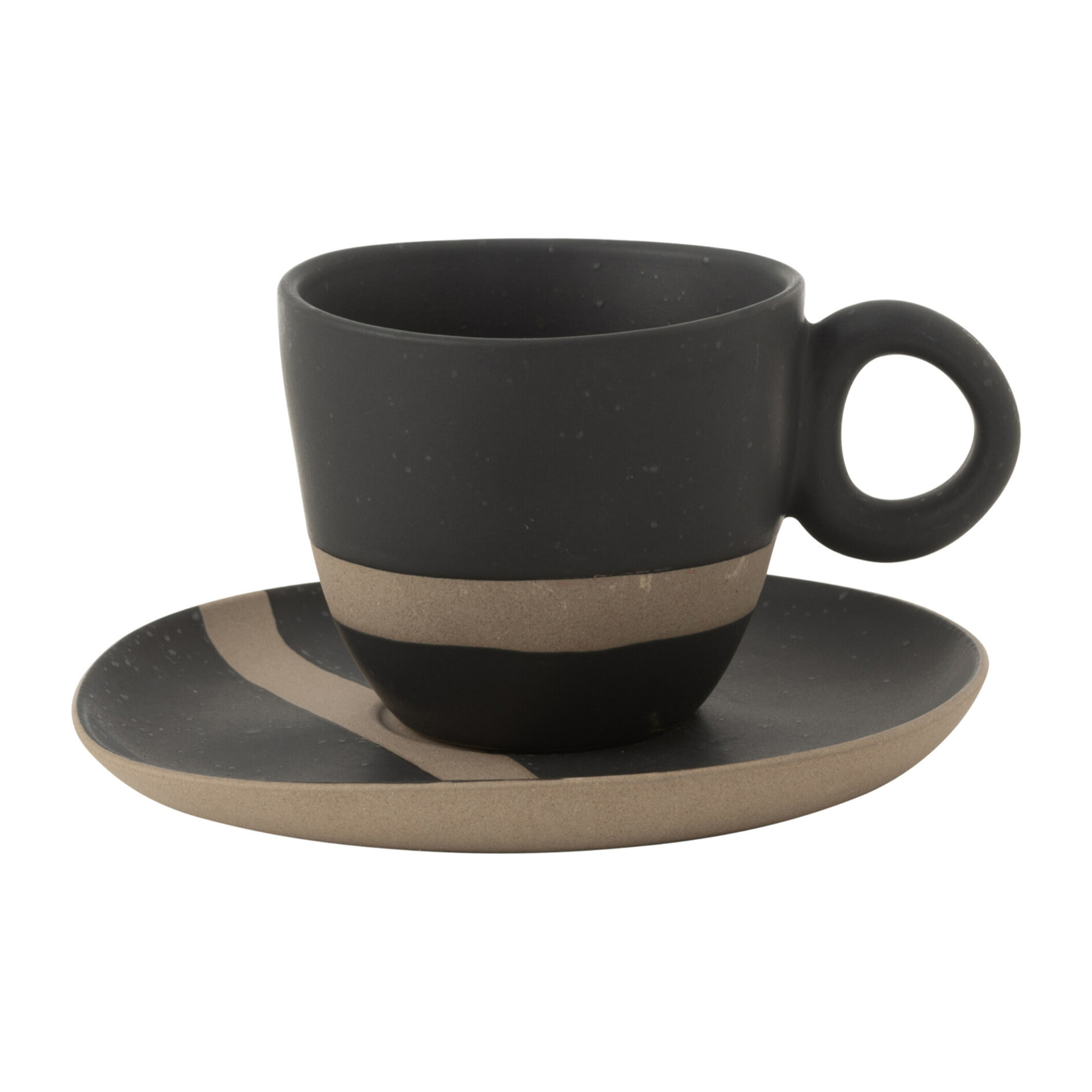 J-Line tasse + sous-tasse - céramique - noir/taupe