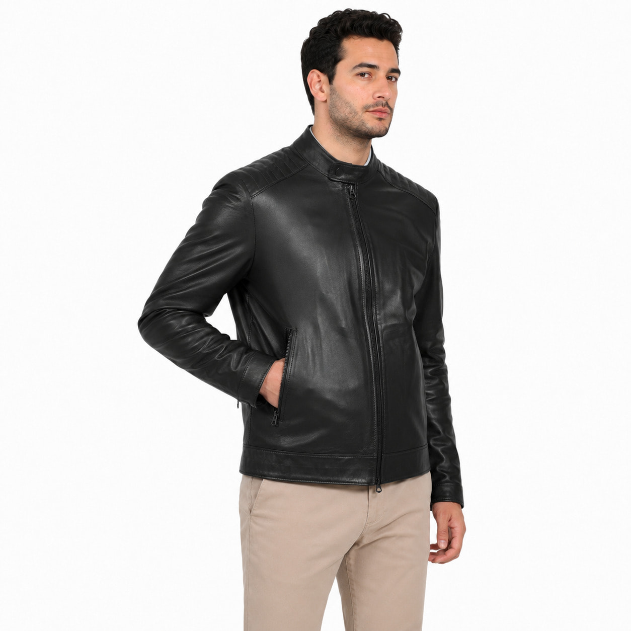 Giubbino in vera pelle di vitello Nero