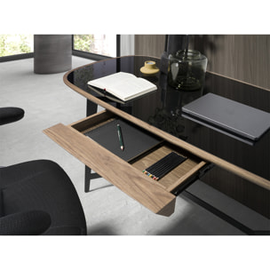 Escritorio Angel Cerda de nogal y cristal 140x72x76cm