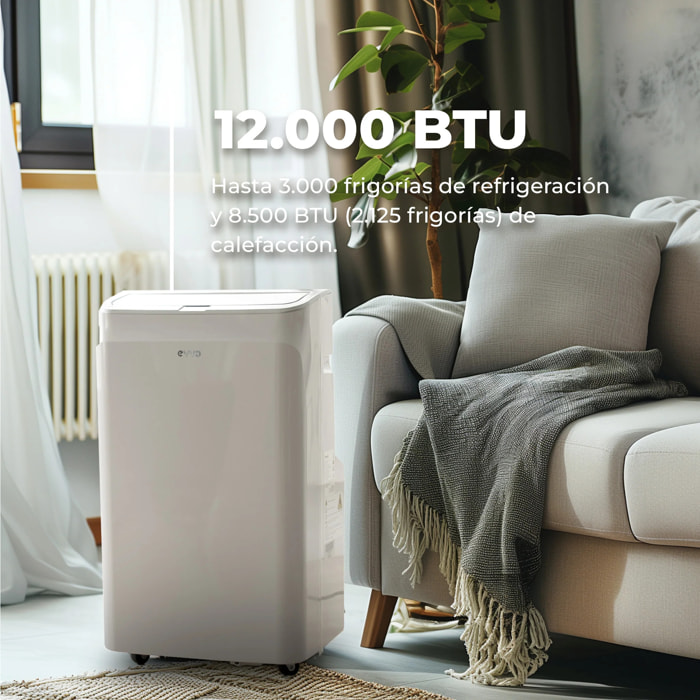 EVVO Aire Acondicionado Portatil Frio y Calor P12, silencioso, 4 en 1 - Refrigeración, calefacción, ventilación y deshumidificación