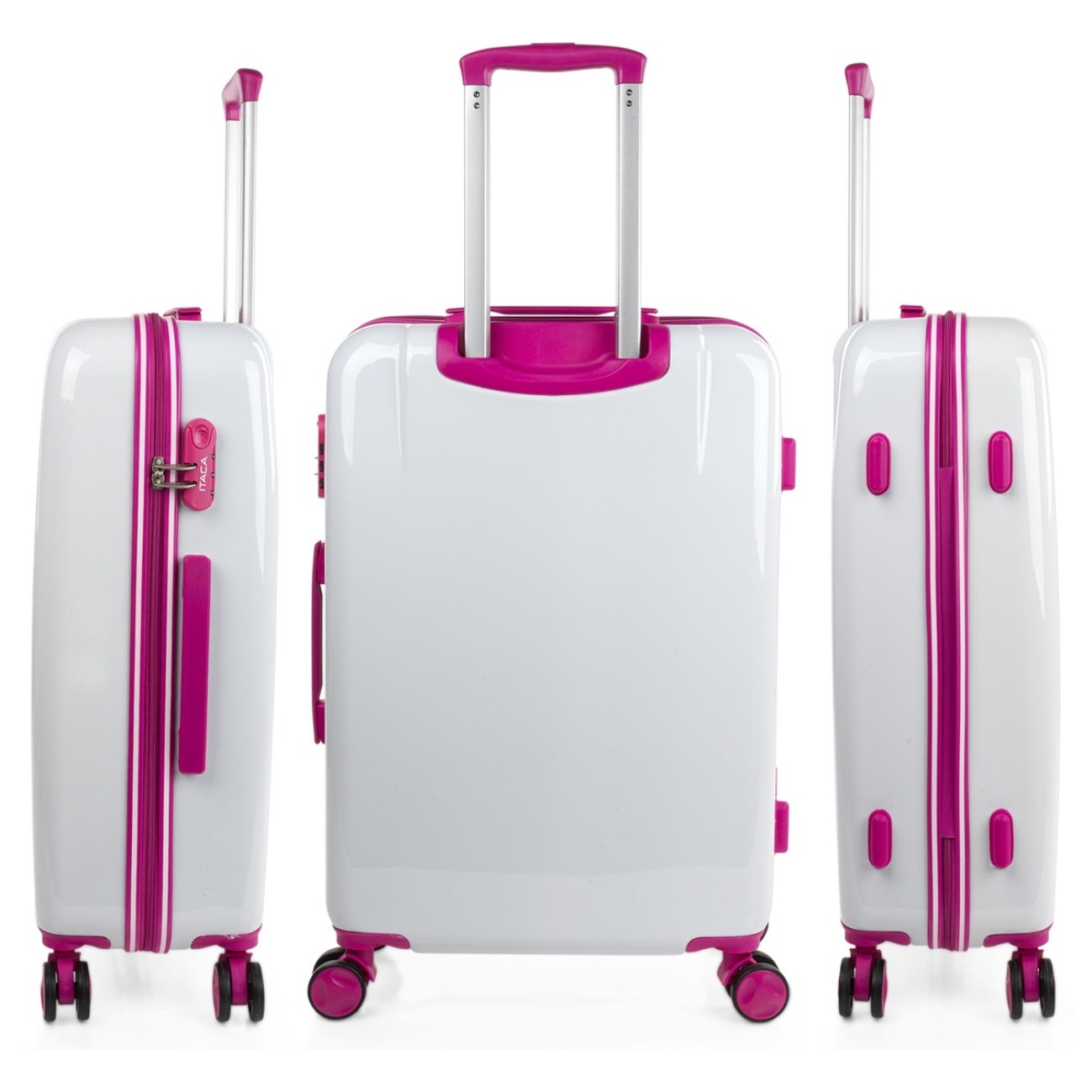Juego De Maletas Pc Itaca Base Blanco/Fucsia Blanco Dots
