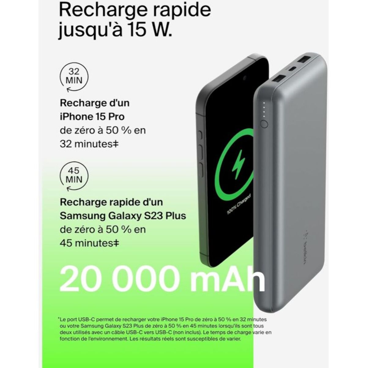 Batterie externe BELKIN 20 000 mAh grise